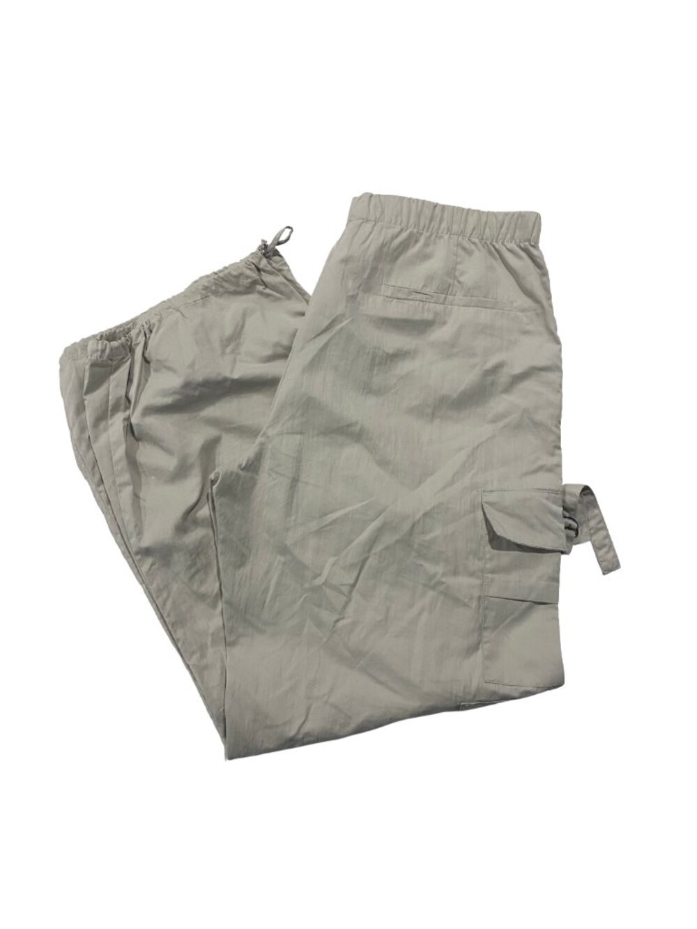 ZARA‎ Cargo Wide Leg Ivory Pants M Gorpcore Baggy Baloon Tie Up Utility Techwear